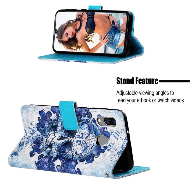 Kožené Pouzdro Na Samsung Galaxy A40 Vzor Calavera