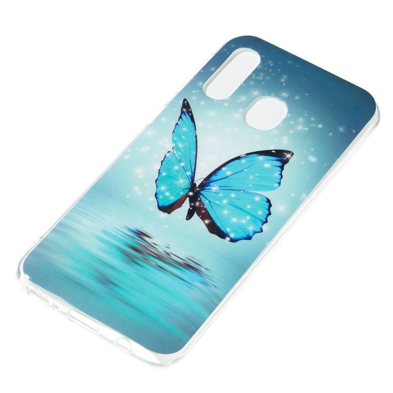 Kryt Na Samsung Galaxy A40 Svítící Modrý Motýl