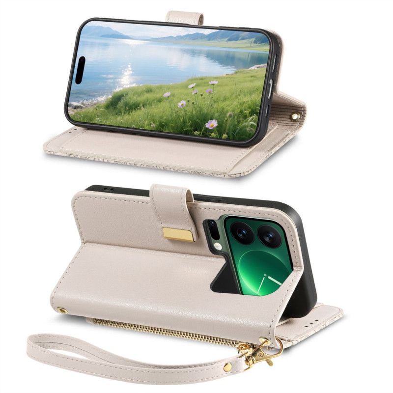 Kožený Kryt Xiaomi 17 Pro Květinový A Listový Vzor