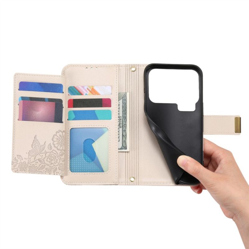 Kožený Kryt Xiaomi 17 Pro Květinový A Listový Vzor