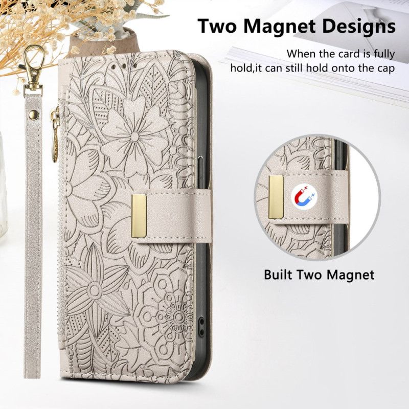 Kožený Kryt Xiaomi 17 Pro Květinový A Listový Vzor