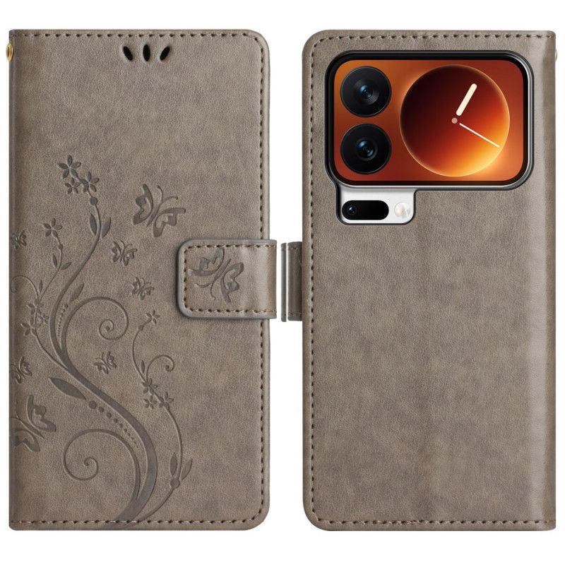 Kožený Kryt Xiaomi 17 Pro Motýli A Květiny