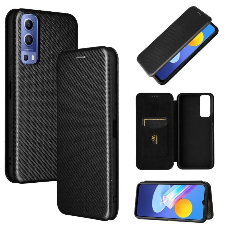 Flipové Pouzdro Na Vivo Y72 5G Umělá Kůže Ve Stylu Uhlíkových Vláken