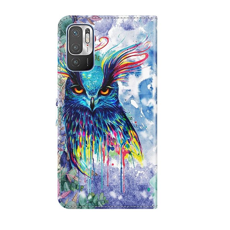 Kožené Pouzdro Na Xiaomi Redmi Note 10 5G / Poco M3 Pro Akvarelová Sova