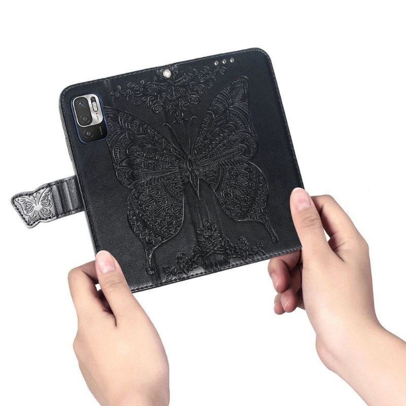 Kožené Pouzdro Na Xiaomi Redmi Note 10 5G / Poco M3 Pro Reliéfní Motýl