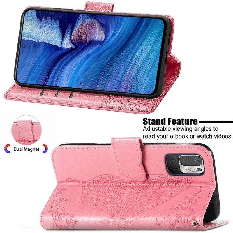 Kožené Pouzdro Na Xiaomi Redmi Note 10 5G / Poco M3 Pro Reliéfní Motýl