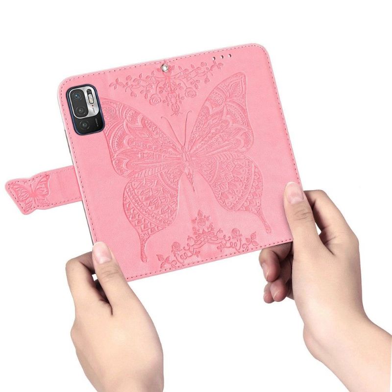 Kožené Pouzdro Na Xiaomi Redmi Note 10 5G / Poco M3 Pro Reliéfní Motýl