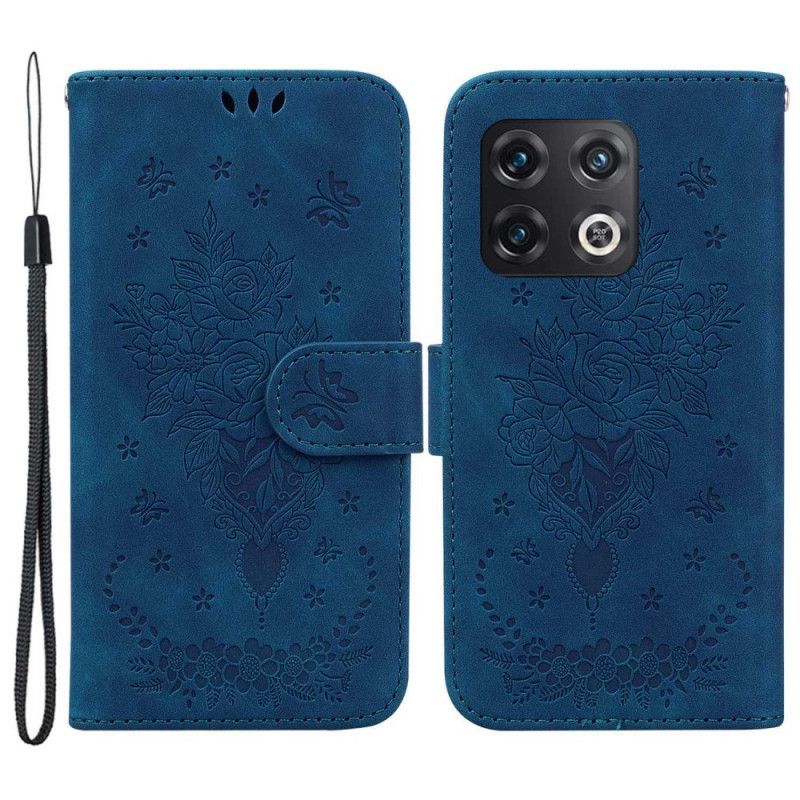Flipové Pouzdro Na OnePlus 10 Pro 5G Na Lana Strappy Růže A Motýli