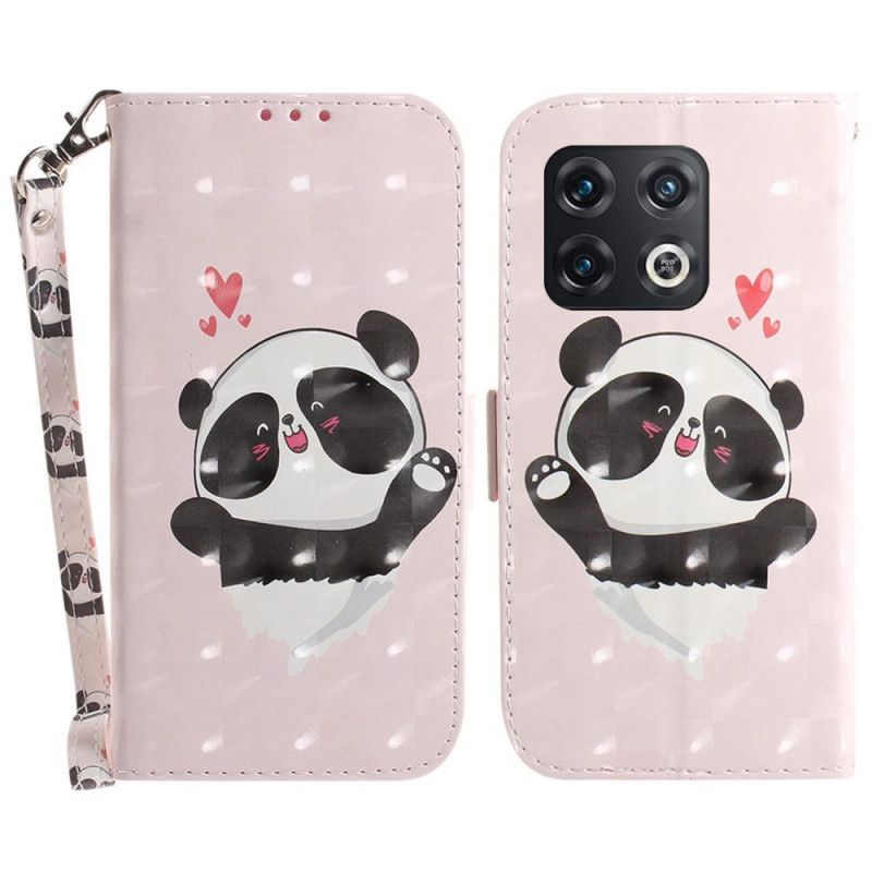 Kožené Pouzdro Na OnePlus 10 Pro 5G Na Lana Malá Panda S Popruhem
