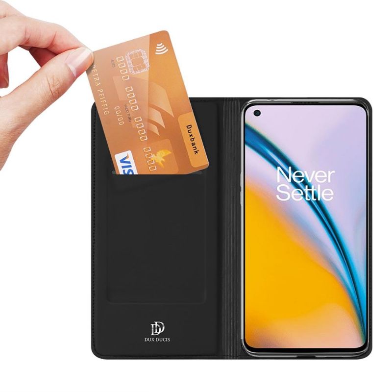 Kožené Pouzdro Folio Na OnePlus Nord 2 5G Obchodní Saténový Efekt