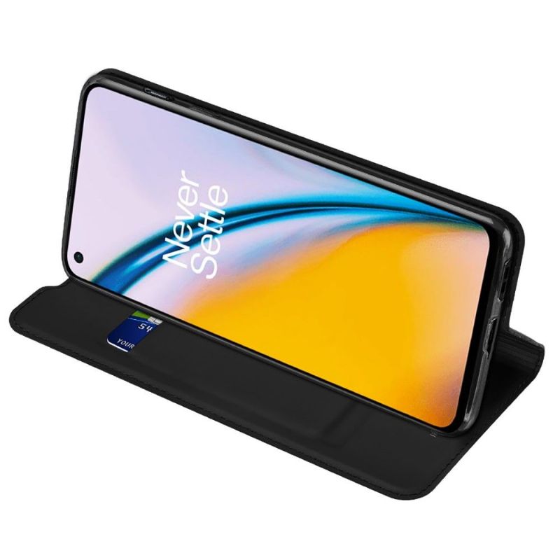Kožené Pouzdro Folio Na OnePlus Nord 2 5G Obchodní Saténový Efekt