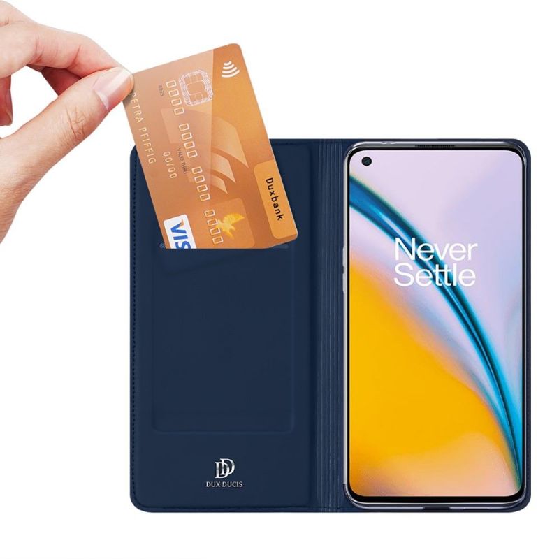 Kožené Pouzdro Folio Na OnePlus Nord 2 5G Obchodní Saténový Efekt