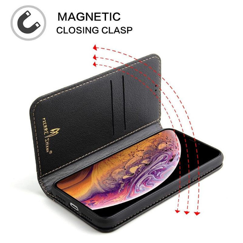 Flipové Pouzdro Na iPhone 11 Pro Odkryté Švy Z Pravé Kůže