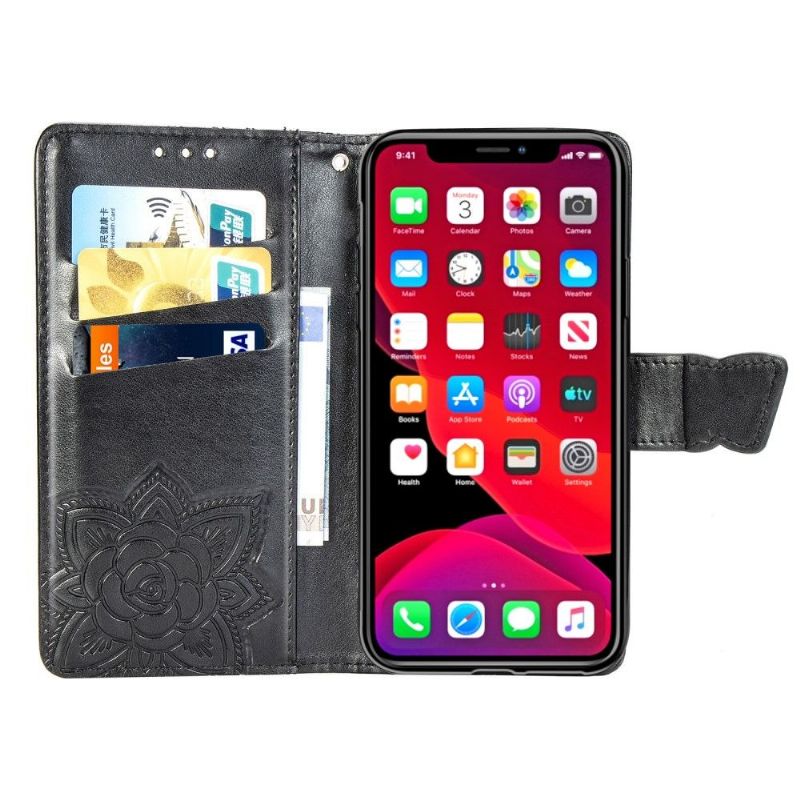 Kožené Pouzdro Na iPhone 11 Pro Reliéfní Motýl
