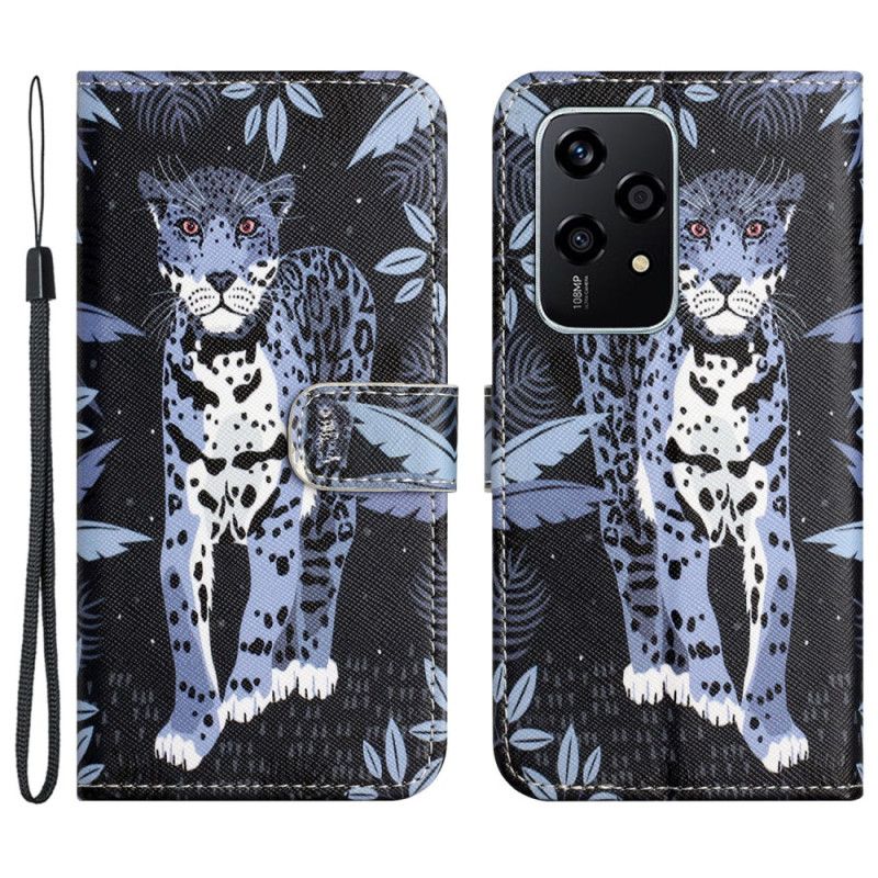 Kožený Kryt Honor 200 Lite Leopardí Vzor S Řemínkem