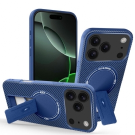 Kryt iPhone 17 Pro Max Textura Z Uhlíkových Vláken Se Stojánkem