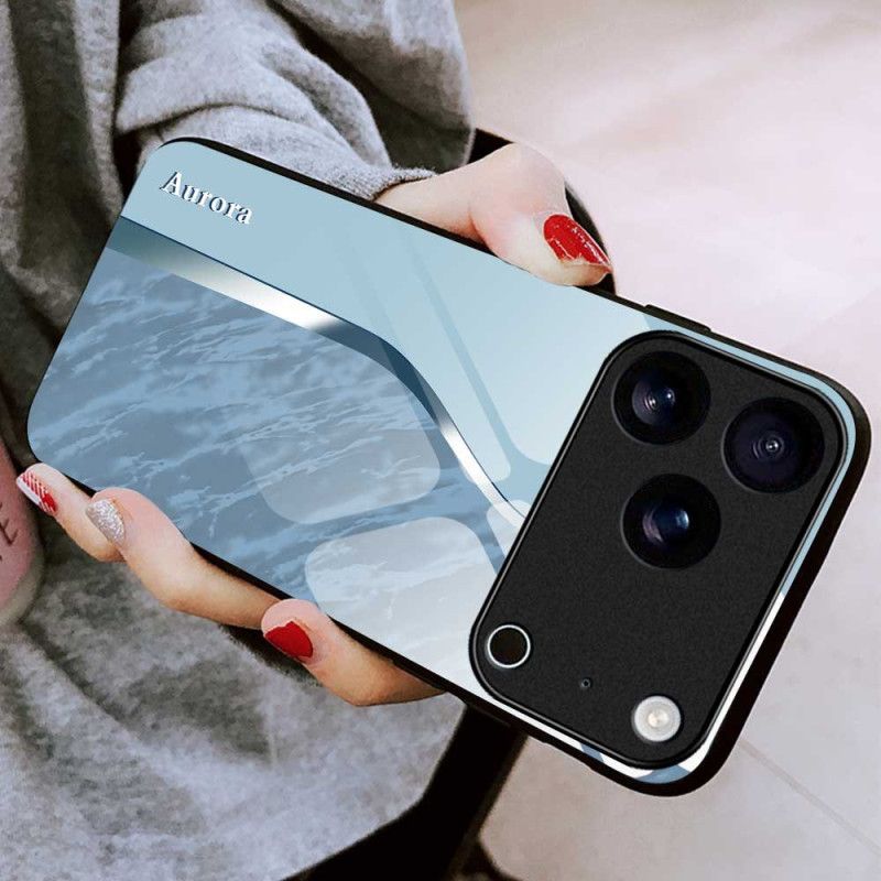 Kryt iPhone 17 Pro Max Tvrzené Sklo Se Světle Modrým Designem