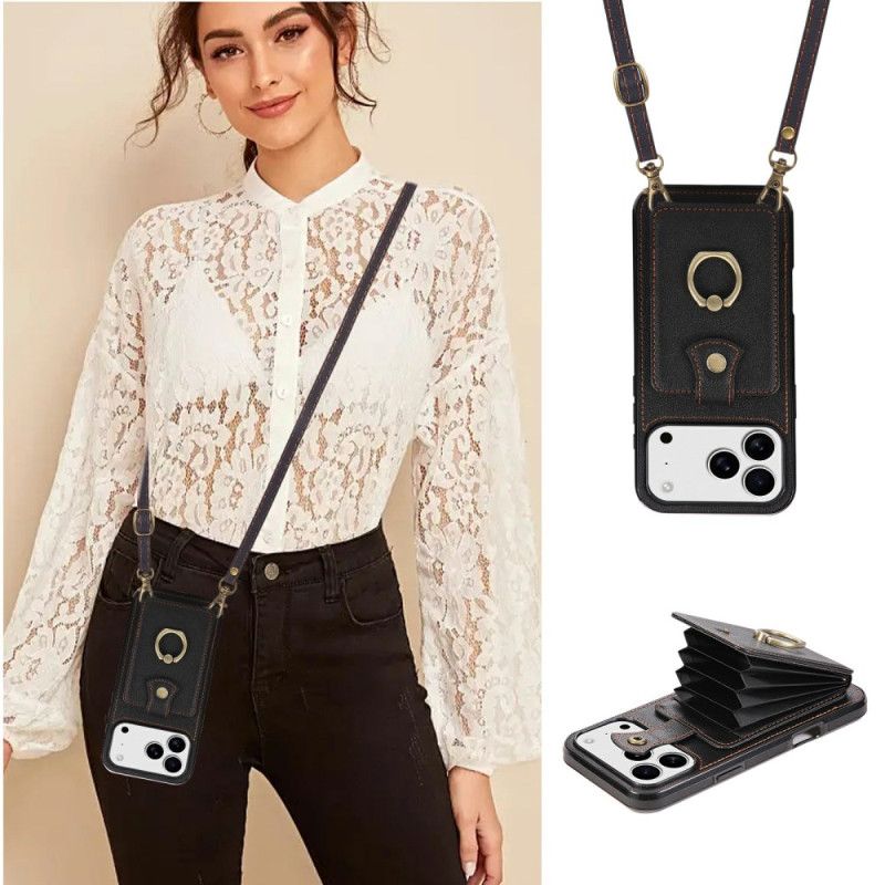 Kryt Na iPhone 17 Pro Max Kožený Efekt S Pouzdrem Na Karty A Poutkem Na Zápěstí