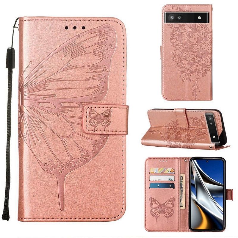 Flipové Pouzdro Na Google Pixel 6a Držák Na Kartu S Motýlím Květem
