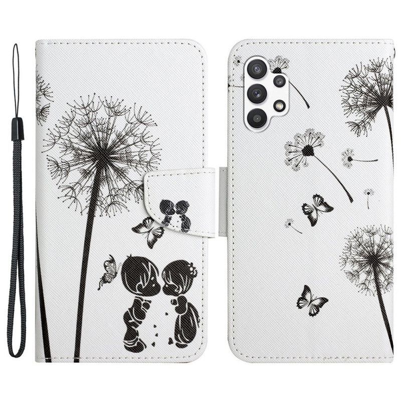 Flipové Pouzdro Na Samsung Galaxy A13 Na Lana Lanyard Pampelišky