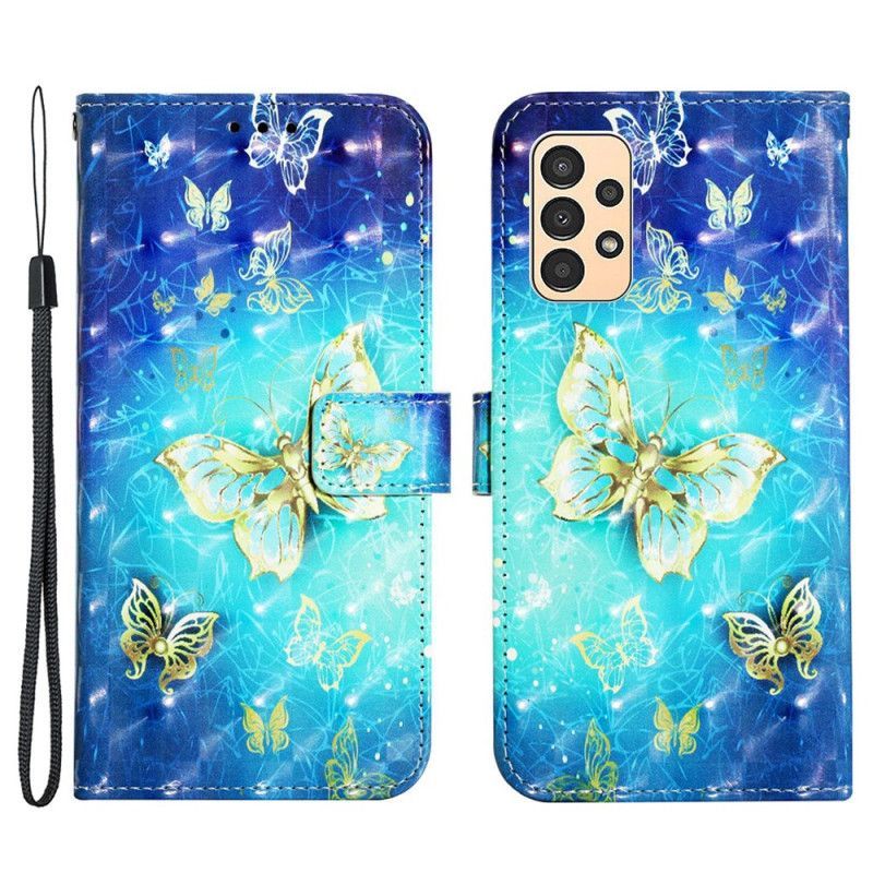 Flipové Pouzdro Na Samsung Galaxy A13 Na Lana Let Motýlů V Lanyardu