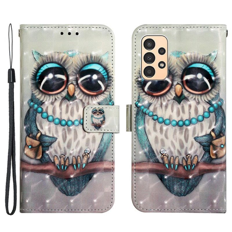 Flipové Pouzdro Na Samsung Galaxy A13 Na Lana Slečna Sova S Popruhem