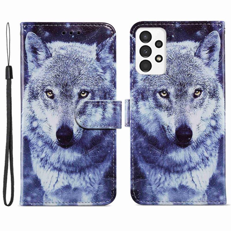 Flipové Pouzdro Na Samsung Galaxy A13 Skvělý Vlk S Lanyardem