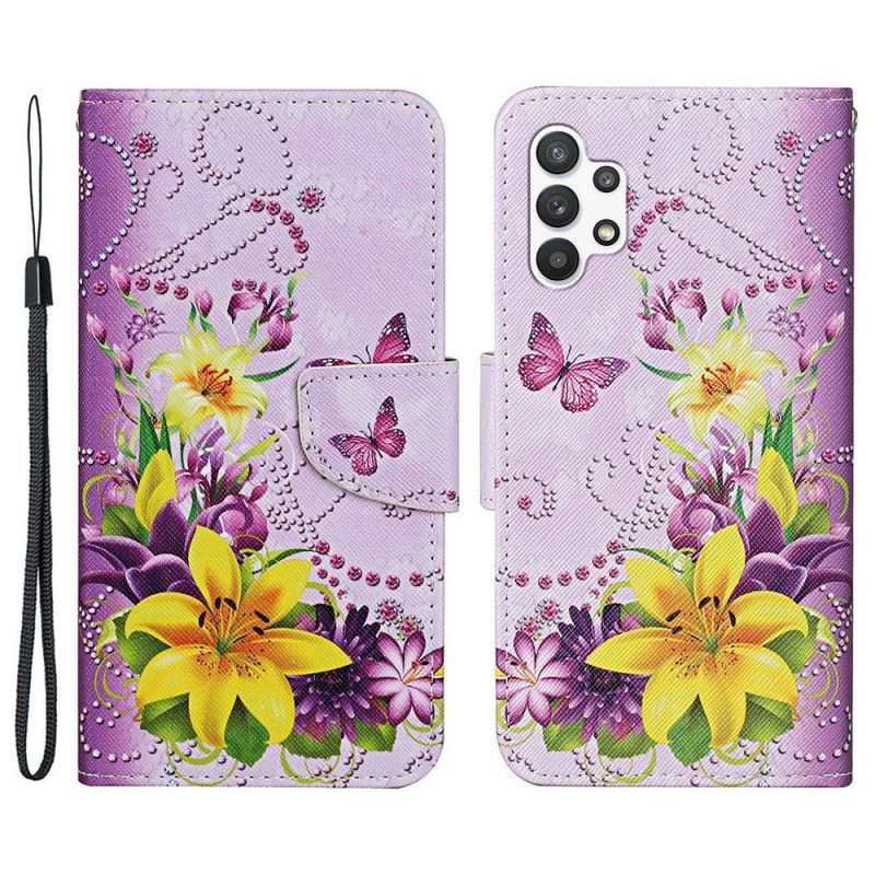 Kožené Pouzdro Na Samsung Galaxy A13 Masterful Butterflies With Lanyard