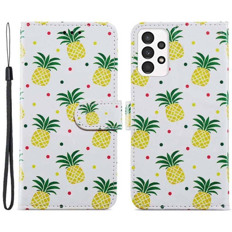 Kožené Pouzdro Na Samsung Galaxy A13 Více Ananasů