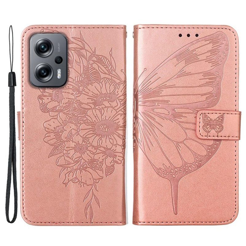 Flipové Pouzdro Na Poco X4 GT Na Lana Strappy Styl Butterfly