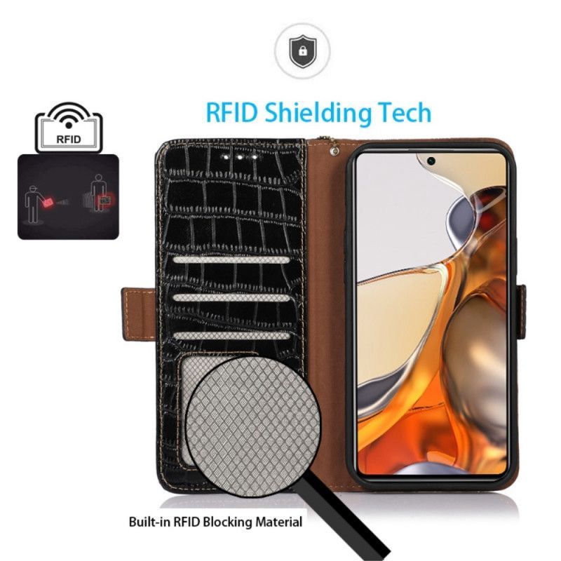 Flipové Pouzdro Na Poco X4 GT Originální Kůže Ve Stylu Krokodýla Rfid