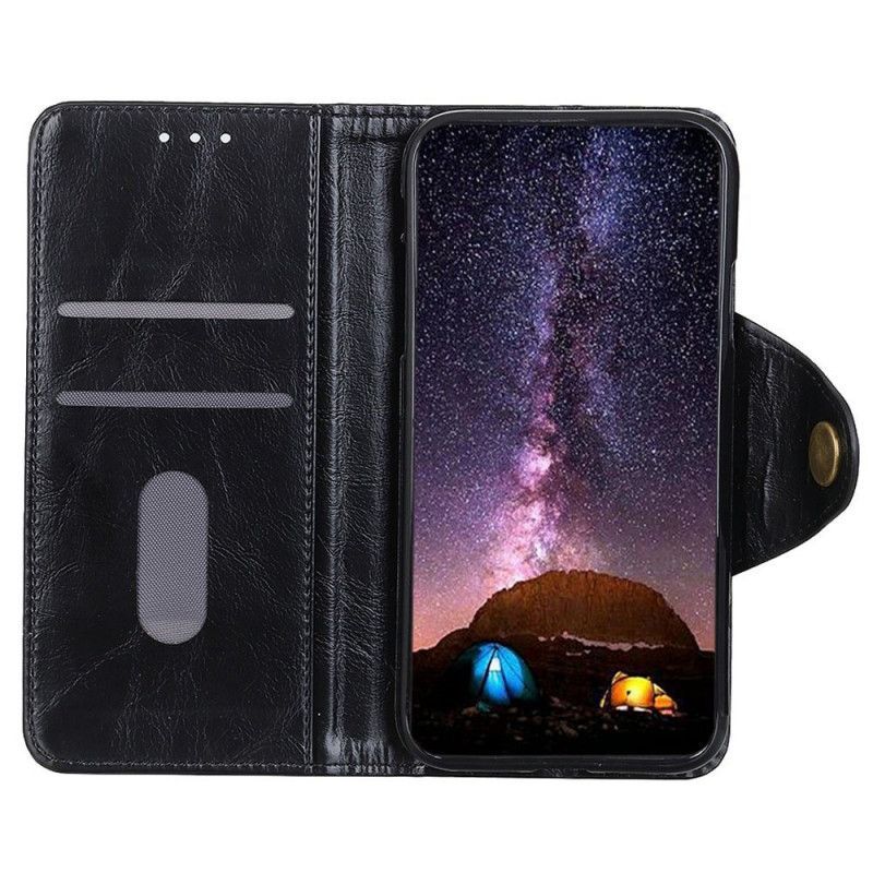 Flipové Pouzdro Na Poco X4 GT Umělá Lakovaná Kůže S Magnetickým Knoflíkem