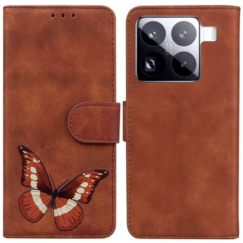 Kožený Kryt Na Xiaomi 15 Pro Motýlí Semišový Efekt