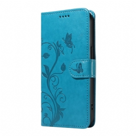 Kožený Kryt Xiaomi 15 Pro Květinový A Motýlí Vzor