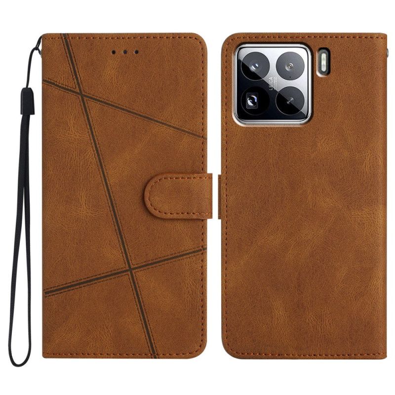 Kožený Kryt Xiaomi 15 Pro Linie A Pruhy S Páskem