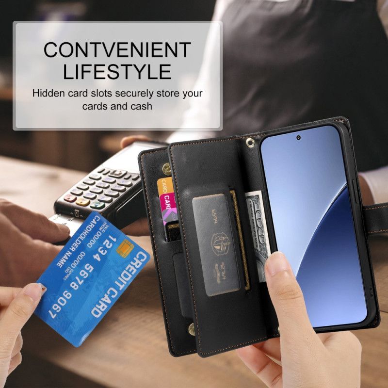 Kožený Kryt Xiaomi 15 Pro Peněženka S Popruhem A Ramenním Popruhem