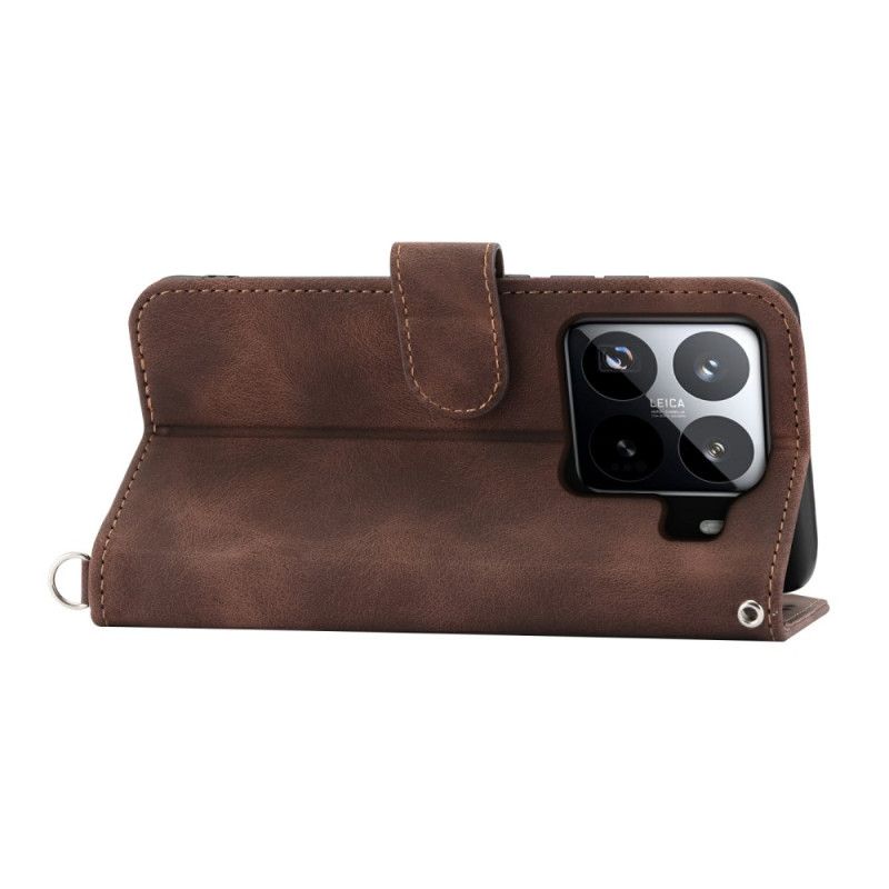 Kožený Kryt Xiaomi 15 Pro Semišový Květinový Vzor S Páskem A Ramenem Popruh