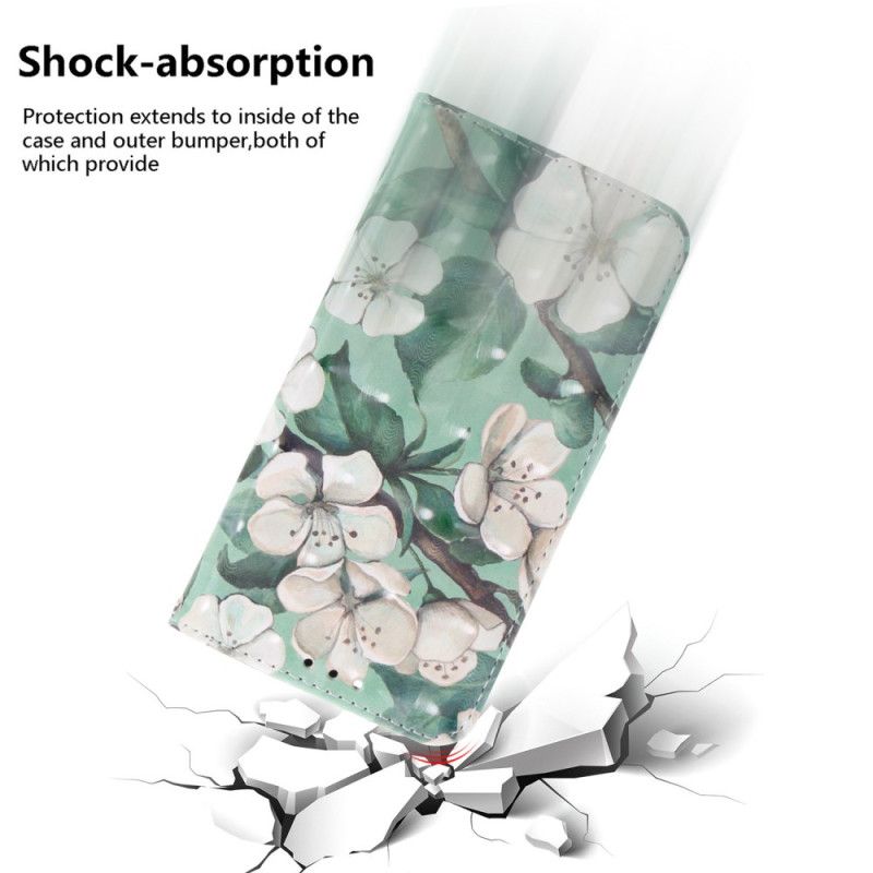 Kožený Kryt Xiaomi 15 Pro Řemínek S Bílými Květinami