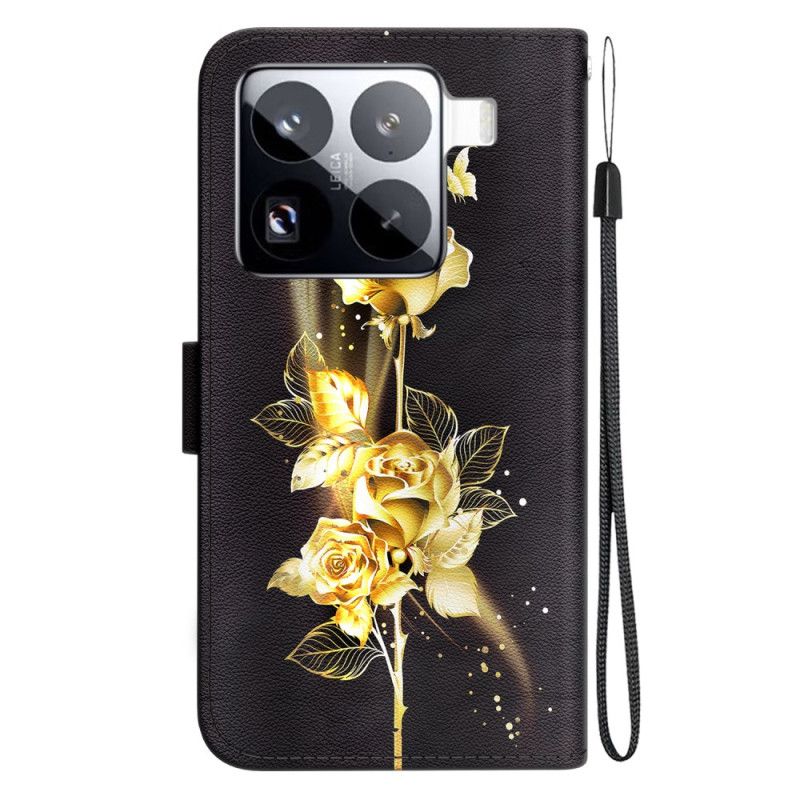 Peněženková Pouzdra Xiaomi 15 Pro Kryty Na Mobil Zlatí Motýli A Růžová