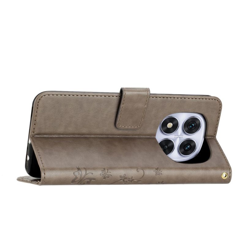 Kožený Kryt Poco X7 5g Potisk Motýlů A Květin