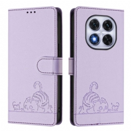 Kožený Kryt Poco X7 5g Rfid Ochrana S Kočičí Scénou