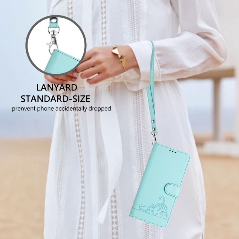 Kožený Kryt Poco X7 5g Rfid Ochrana S Kočičí Scénou