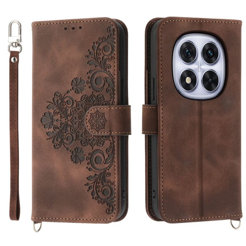 Peněženková Pouzdra Poco X7 5g Krajkový Vzor S Páskem A Ramenním Popruhem