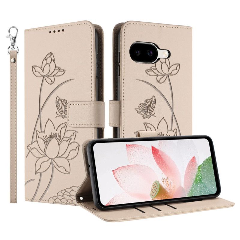 Kožený Kryt Na Google Pixel 10a Řemínek S Lotosovým Vzorem