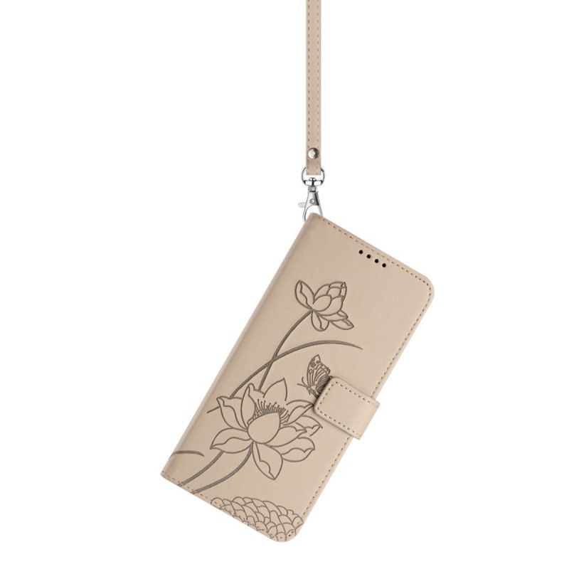 Kožený Kryt Na Google Pixel 10a Řemínek S Lotosovým Vzorem