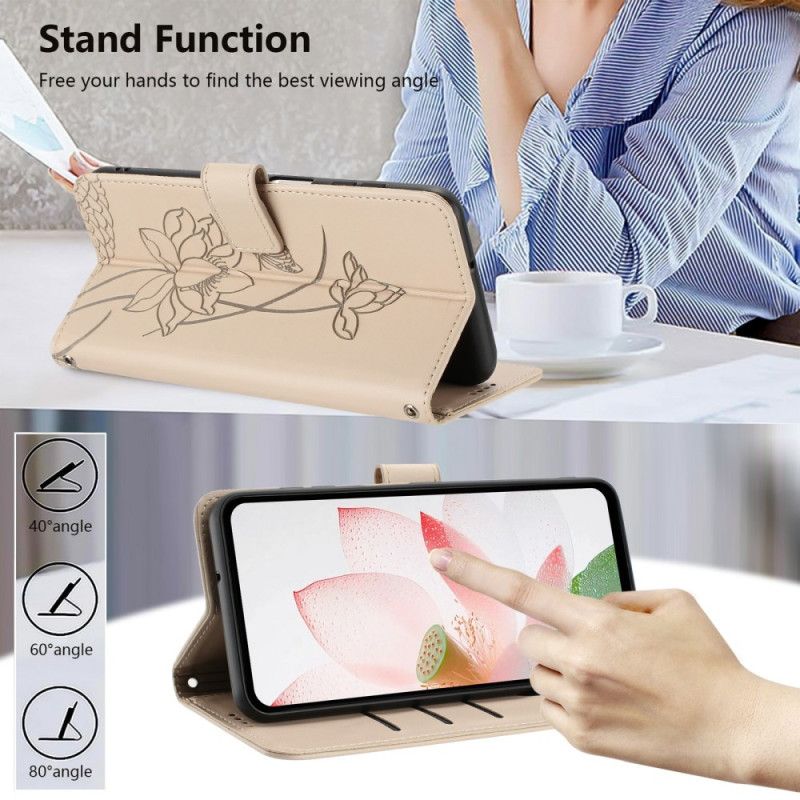 Kožený Kryt Na Google Pixel 10a Řemínek S Lotosovým Vzorem