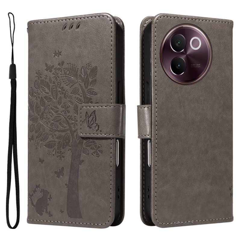 Kožený Kryt Vivo V40 Lite 5g Kočka A Strom