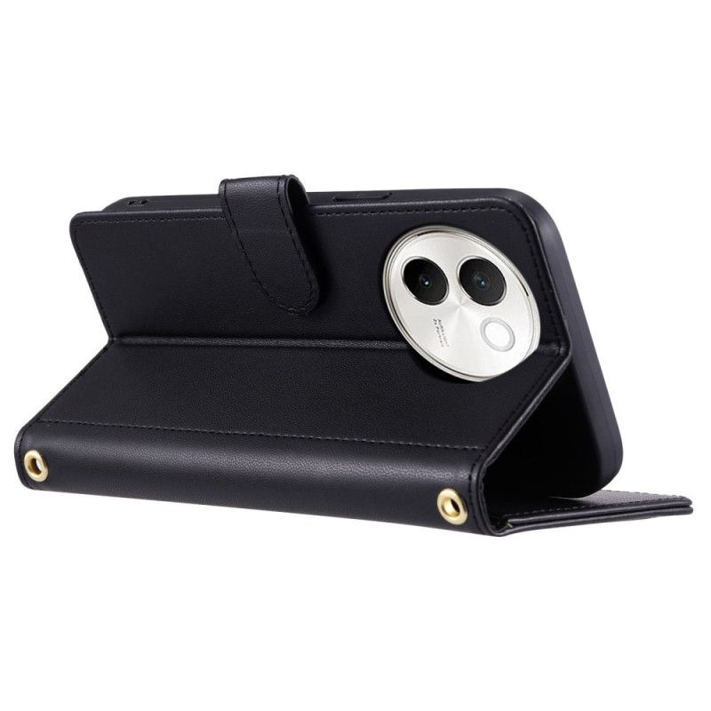 Kožený Kryt Vivo V40 Lite 5g Prošívané S Řemínkem A Ramenním Popruhem