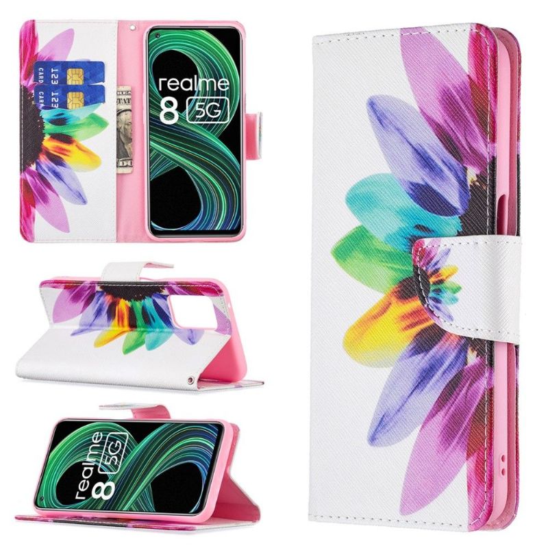 Flipové Pouzdro Na Realme 8 5G Barevné Okvětní Lístky