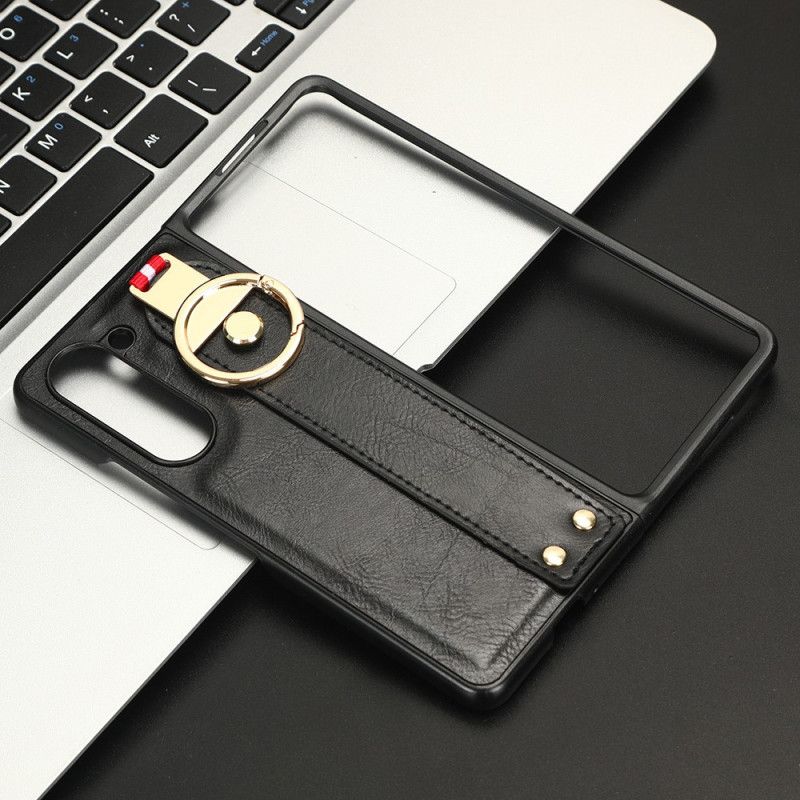 Kryt Samsung Galaxy Z Fold 5 Umělá Kůže S Prstenem A Popruhem Přes Rameno